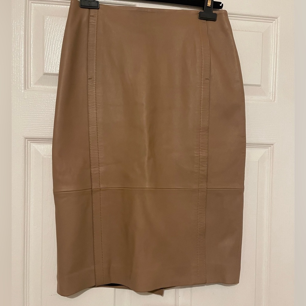 Boss Elegant Tan Leather Skirt